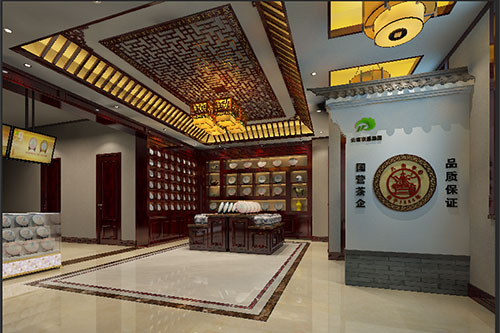 青岛古朴典雅的中式茶叶店大堂设计效果图